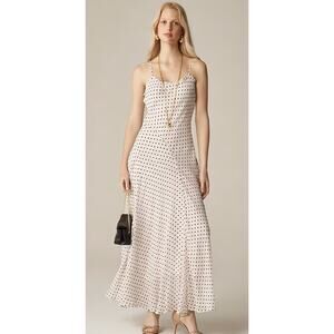 J Crew Collection Maxi Slip Dress 00 NWT Chiffon Dot White Black CI875 J.Crew